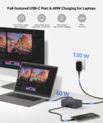AV Access Docking Station Dual Monitor, KVM Switch 2 Monitors 2 Computers (Laptop & Desktop), USB-C Charge & Ethernet for Laptop, EDID, 4K@60Hz Dual HDMI Output, 120W Power Adapter, 5xUSB, Audio, SD - Image 6