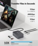 AV Access Docking Station Dual Monitor, KVM Switch 2 Monitors 2 Computers (Laptop & Desktop), USB-C Charge & Ethernet for Laptop, EDID, 4K@60Hz Dual HDMI Output, 120W Power Adapter, 5xUSB, Audio, SD - Image 8
