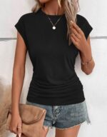Bliwov Womens Fall Cap Sleeve Tops Business Casual Crewneck T Shirts Trendy Outfits Beach Vacation Clothes Fashion Blouses - Image 4