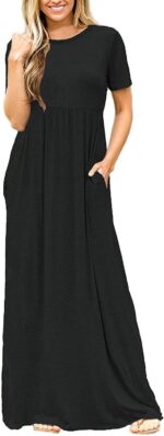 DEARCASE Maxi Dress for Women Short Sleeve Casual Summer Loose Plain Comfy Long Dresses with Pockets - Image 3
