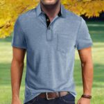 Men's Casual Polo Shirts Classic Button Basic Short Sleeve Shirt Solid Color Cotton Tees Golf Stylish Tops - Image 3