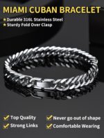 ChainsHouse Stainless Steel Cuban Link Bracelet, 8mm/12mm/17mm Width, 7.5"/8.3"/9", 18K Gold Plated Chain Wrist Bracelets for Men Women, Send Gift Box - Image 3