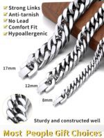ChainsHouse Stainless Steel Cuban Link Bracelet, 8mm/12mm/17mm Width, 7.5"/8.3"/9", 18K Gold Plated Chain Wrist Bracelets for Men Women, Send Gift Box - Image 4