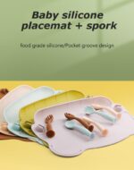 Silicone Placemats for Babies & Toddlers - Deep Food Catcher Pocket & Stable Base for Restaurants, Travel Essentials Set with Storage Pouch (3-Piece Set) Brown - Image 3