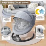 Baby Swings for Infants, Portable Baby Swing for Indoor and Outdoor, Bluetooth Baby Swing with Music Speaker, 5 Point Harness Belt, 5 Speeds and Timing - Image 4