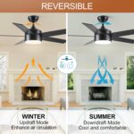 52 inch Black Ceiling Fans with Lights and Remote Control, Noiseless Modern Ceiling Fan for Bedroom, Living Room, Dining Room, Dimmable 3CCT 6-Speed ETL Listed - Image 6