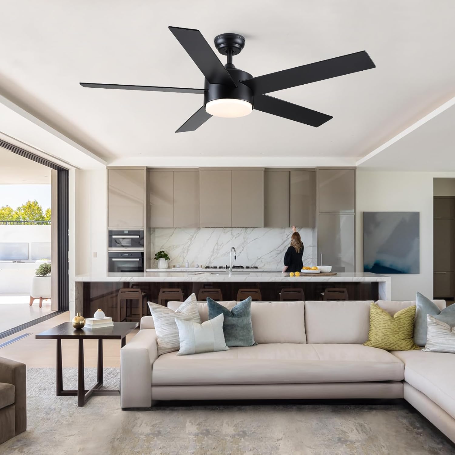 52 inch Black Ceiling Fans with Lights and Remote Control, Noiseless Modern Ceiling Fan for Bedroom, Living Room, Dining Room, Dimmable 3CCT 6-Speed ETL Listed - Image 8