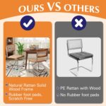 Alunaune Modern Mid Century Dining Chairs Set of 2, Upholstered Natural Rattan Kitchen Chairs Accent Chair, Armless Side Chairs with Metal Chrome Legs for Bedroom Living Room-Brown - Image 7