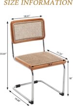 Alunaune Modern Mid Century Dining Chairs Set of 2, Upholstered Natural Rattan Kitchen Chairs Accent Chair, Armless Side Chairs with Metal Chrome Legs for Bedroom Living Room-Brown - Image 8