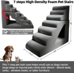 7 Step Pet Stairs Ramp for High Beds Sofas 22-42 Inch, Non-Slip Dog Stairs for Small Old Medium Large XL Dogs Cats, Sturdy 75 Pounds 33D Foam Balanced 6-Tier Ladder with Machine Washable Cover - Image 3