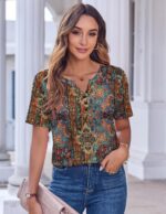 Zeagoo Womens Summer Tops Casual Short Sleeve V Neck Shirts Business Dressy Work Blouses - Image 3