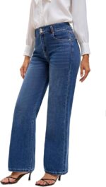 Women's High Waisted Wide Leg Jeans - Stretchy Tummy Control Denim Pants, Loose Fit Straight Leg Baggy Jeans - Image 6