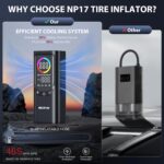 Tire Inflator Portable Air Compressor, NEXPOW 150PSI & 9000mAh Cordless Air Pump with Digital Tire Pressure Gauge, Accurate Dual LCD Display & LED Light, Tire Inflator for Car,Motorcycle,Bike,Balls - Image 8