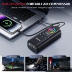 Tire Inflator Portable Air Compressor, NEXPOW 150PSI & 9000mAh Cordless Air Pump with Digital Tire Pressure Gauge, Accurate Dual LCD Display & LED Light, Tire Inflator for Car,Motorcycle,Bike,Balls - Image 9