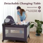Portable Baby Playard 4 in 1 Design, Foldable Baby Playpen with Removable Bassinet, Canopy and Changing Table, Infant Playrad, Nursery Center Travel Crib - Image 6