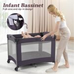 Portable Baby Playard 4 in 1 Design, Foldable Baby Playpen with Removable Bassinet, Canopy and Changing Table, Infant Playrad, Nursery Center Travel Crib - Image 7
