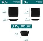 vancasso Soho Dinnerware Sets 12 Pieces, Black Stoneware Square Place Setting, Plates and Bowls Sets, Dinner Plate, Dishes Set for 4 - Image 3