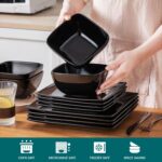 vancasso Soho Dinnerware Sets 12 Pieces, Black Stoneware Square Place Setting, Plates and Bowls Sets, Dinner Plate, Dishes Set for 4 - Image 5