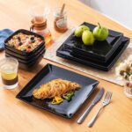 vancasso Soho Dinnerware Sets 12 Pieces, Black Stoneware Square Place Setting, Plates and Bowls Sets, Dinner Plate, Dishes Set for 4 - Image 7