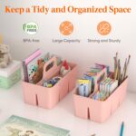 Lifewit 2-Pack Plastic Divided Caddy Organizer with Handle, Portable Art Supply Storage Organizer for Craft Supplies, Cosmetics, Holds Pencil, Crayon, Brushes, Hair Product, Dorm Shower Caddy, Pink - Image 3