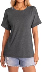 Women's T-Shirts Rolled Short Sleeve Shirts Crewneck Summer Tops Solid Loose Casual Tees Shirts - Image 3
