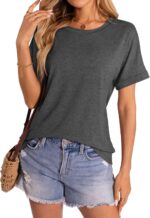 Women's T-Shirts Rolled Short Sleeve Shirts Crewneck Summer Tops Solid Loose Casual Tees Shirts - Image 6