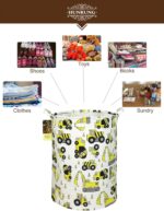 HUNRUNG Laundry Hamper,Large Canvas Fabric Lightweight Storage Basket Toy Organizer Dirty Clothes Collapsible Waterproof for College Dorms, Children Bedroom,Bathroom（Round Engineering） - Image 4