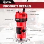 SILVEL Wood Router, 800W Wood Routers for Woodworking, 6.5Amp 1.25HP Hand Wood Router Tool, 30000R/MIN Compact Edge Trimmer with 15 1/4" Router Bit Set, Red - Image 6