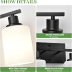 4-Light Bathroom Light Fixtures, Vanity Light with Milky White Shades, Matte Black Bathroom Light Fixtures Over Mirror, Modern Bathroom Wall Lamp for Mirror Living Room Cabinet Bedroom - Image 4