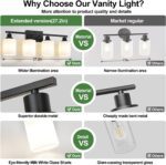 4-Light Bathroom Light Fixtures, Vanity Light with Milky White Shades, Matte Black Bathroom Light Fixtures Over Mirror, Modern Bathroom Wall Lamp for Mirror Living Room Cabinet Bedroom - Image 5