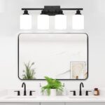 4-Light Bathroom Light Fixtures, Vanity Light with Milky White Shades, Matte Black Bathroom Light Fixtures Over Mirror, Modern Bathroom Wall Lamp for Mirror Living Room Cabinet Bedroom - Image 6