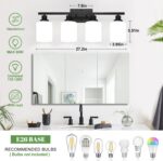 4-Light Bathroom Light Fixtures, Vanity Light with Milky White Shades, Matte Black Bathroom Light Fixtures Over Mirror, Modern Bathroom Wall Lamp for Mirror Living Room Cabinet Bedroom - Image 8