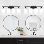 4-Light Bathroom Light Fixtures, Vanity Light with Milky White Shades, Matte Black Bathroom Light Fixtures Over Mirror, Modern Bathroom Wall Lamp for Mirror Living Room Cabinet Bedroom - Image 9