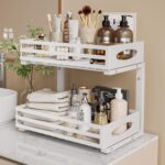 Under Sink Organizer, 2 Tier Under Sink Organizers and Storage, Adjustable Height, Slide out Metal Cabinet Organizers, Pull out Cabinet Storage Drawer Shelf for Kitchen Bathroom White, 2 Pack - Image 8