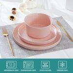 UMINEUX Ceramic Dinnerware Set for 4, 12-Piece Plates and Bowls Set for Kitchen and Dining, Modern Dishes Set, Dishwasher & Microwave Safe, Pink - Image 4