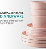 UMINEUX Ceramic Dinnerware Set for 4, 12-Piece Plates and Bowls Set for Kitchen and Dining, Modern Dishes Set, Dishwasher & Microwave Safe, Pink - Image 5