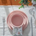 UMINEUX Ceramic Dinnerware Set for 4, 12-Piece Plates and Bowls Set for Kitchen and Dining, Modern Dishes Set, Dishwasher & Microwave Safe, Pink - Image 6