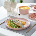 UMINEUX Ceramic Dinnerware Set for 4, 12-Piece Plates and Bowls Set for Kitchen and Dining, Modern Dishes Set, Dishwasher & Microwave Safe, Pink - Image 7