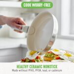 GreenLife Stainless Steel Nonstick 10 Piece Cookware Set, Detachable Handle, Induction Ready, Stackable Kitchen Set, Tri Ply Ceramic PFAS Free Pots & Pans, Space Saving, Oven Safe, Glass Lid, Silver - Image 3