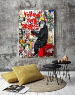 Monkey Street Graffiti Canvas Print Wall Art,-Follow Your Dreams Animal Canvas Art for Living Room Office Wall Decor Home Decoration Framed Ready to Hang,bedroom decor for men - Image 8