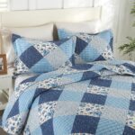 Autumn Dream Cotton Bedspread Quilt Sets Reversible Rustic Coverlet Sets Comforters White Blue Rose Floral Patchwork Pattern Bedding Sets, King Size - Image 6