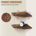 Corner Shelf Wall Mount, Floating Corner Shelves, Set of 4 Corner Wall Shelf Organizer, Rustic Wood Wall Storage Display Shelves for Living Room Bedroom Bathroom Kitchen, Rustic Brown - Image 3