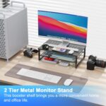 gianotter Desk Organizers and Accessories, 2-Tier Metal Monitor Stand Riser, Desk Organizer for Monitor, Office Desk Storage Organizer for Office Supplies (Black) - Image 3