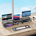 gianotter Desk Organizers and Accessories, 2-Tier Metal Monitor Stand Riser, Desk Organizer for Monitor, Office Desk Storage Organizer for Office Supplies (Black) - Image 7