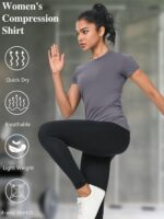 5-Pack Women's Compression Shirts Short Sleeve Workout Tops Athletic Baselayer Quick Dry Gym Yoga Running T-Shirt - Image 6