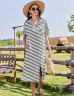 HOTOUCH Womens Summer Dress Casual Midi Short Sleeve Shirt Button Down Loose Beach Dress with Pockets - Image 3