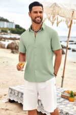COOFANDY Mens Casual Linen Shirt Short Sleeve Button Down Shirt Summer Beach Shirts with Pocket - Image 4