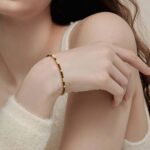 MEVECCO Gold Morse Code Bracelet for Women 18K Gold Plated Tiger Eye Stone Mixed Bracelets Handmade Gold Custom Morse Code Chain Bracelet Stack Jewelry Gifts - Image 5
