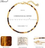 MEVECCO Gold Morse Code Bracelet for Women 18K Gold Plated Tiger Eye Stone Mixed Bracelets Handmade Gold Custom Morse Code Chain Bracelet Stack Jewelry Gifts - Image 6