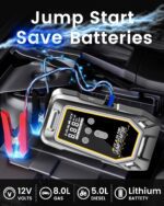 Jump Starter with Air Compressor - 3X Faster Inflation, 150PSI Portable Tire Pump for Car Tires with Digital Pressure Gauge, LED Light Cordless Pump for Car Starting, Motorcycle, Bicycle, Balls - Image 3